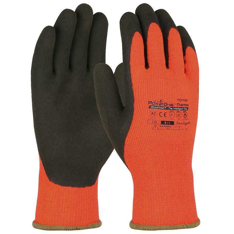 PowerGrab™ Thermo HV Orange Acrylic Terry Shell, Latex MicroFinish Grip Glove, Orange with Black, XL, 6 Dozen per Case